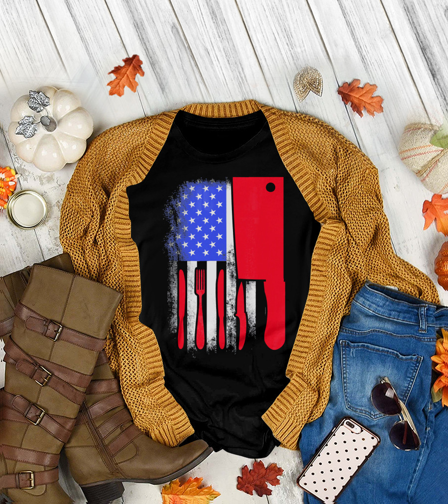 Chef Knife American Flag 4th of July Utensils T-Shirt