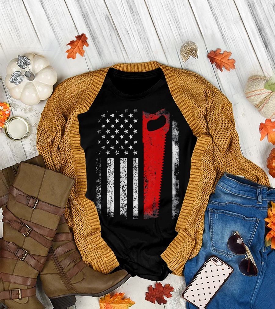 Carpenter Hand Saw American Flag T-Shirt