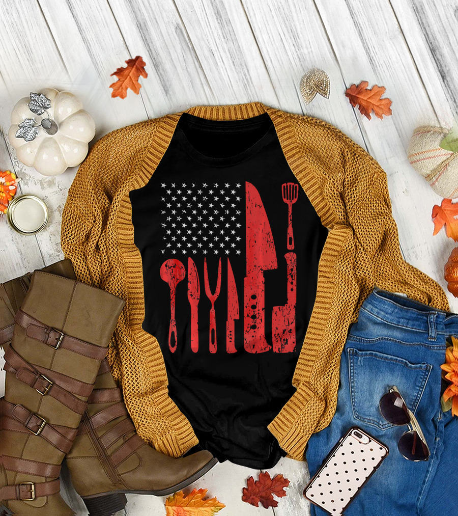 Chef Knife American Flag Patriot Spoon Fork Spatula T-Shirt