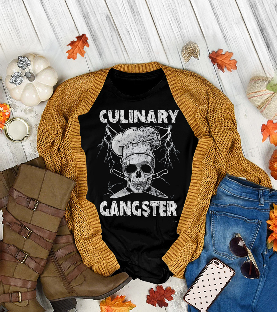 Culinary Gangster Skull Chef Hat Lightning Crossed Knives T-Shirt