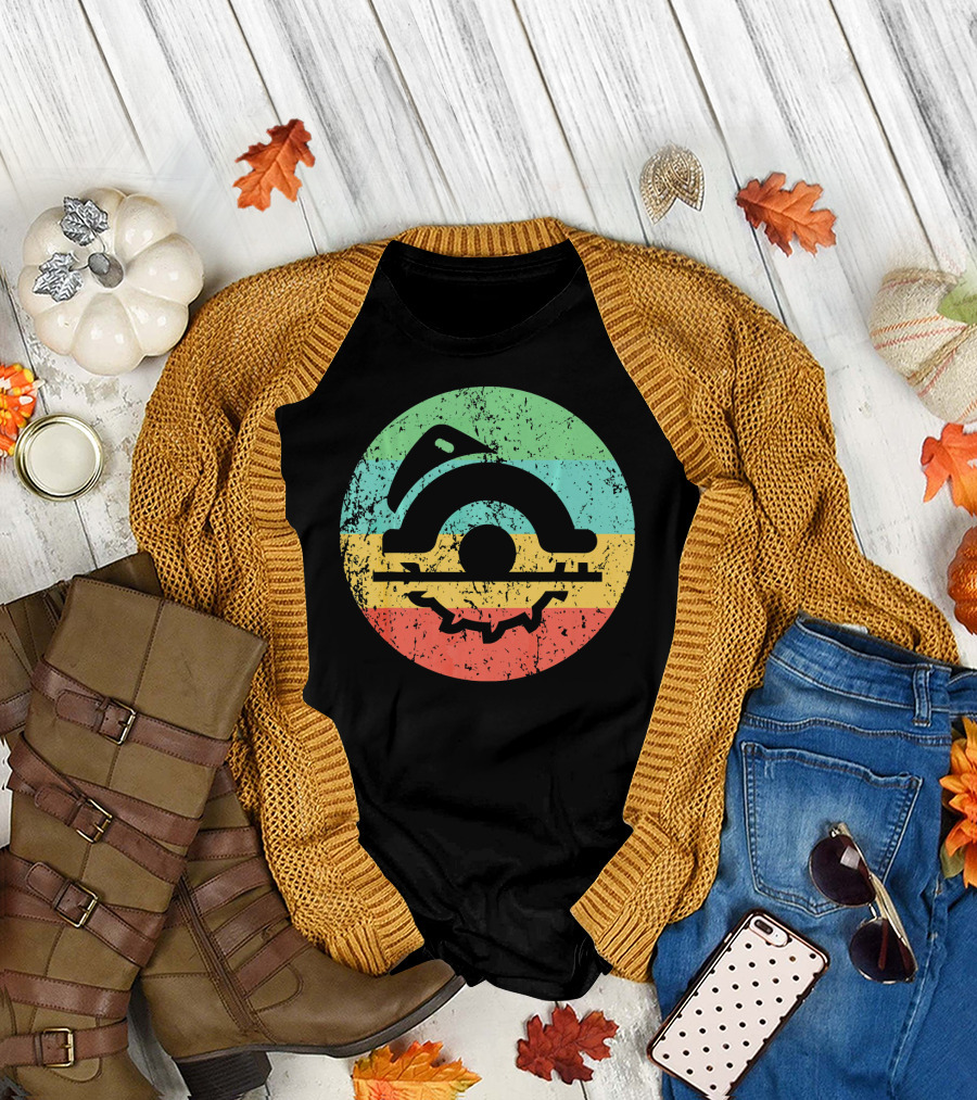 Carpenter Circular Saw Vintage Retro Stripe T-Shirt