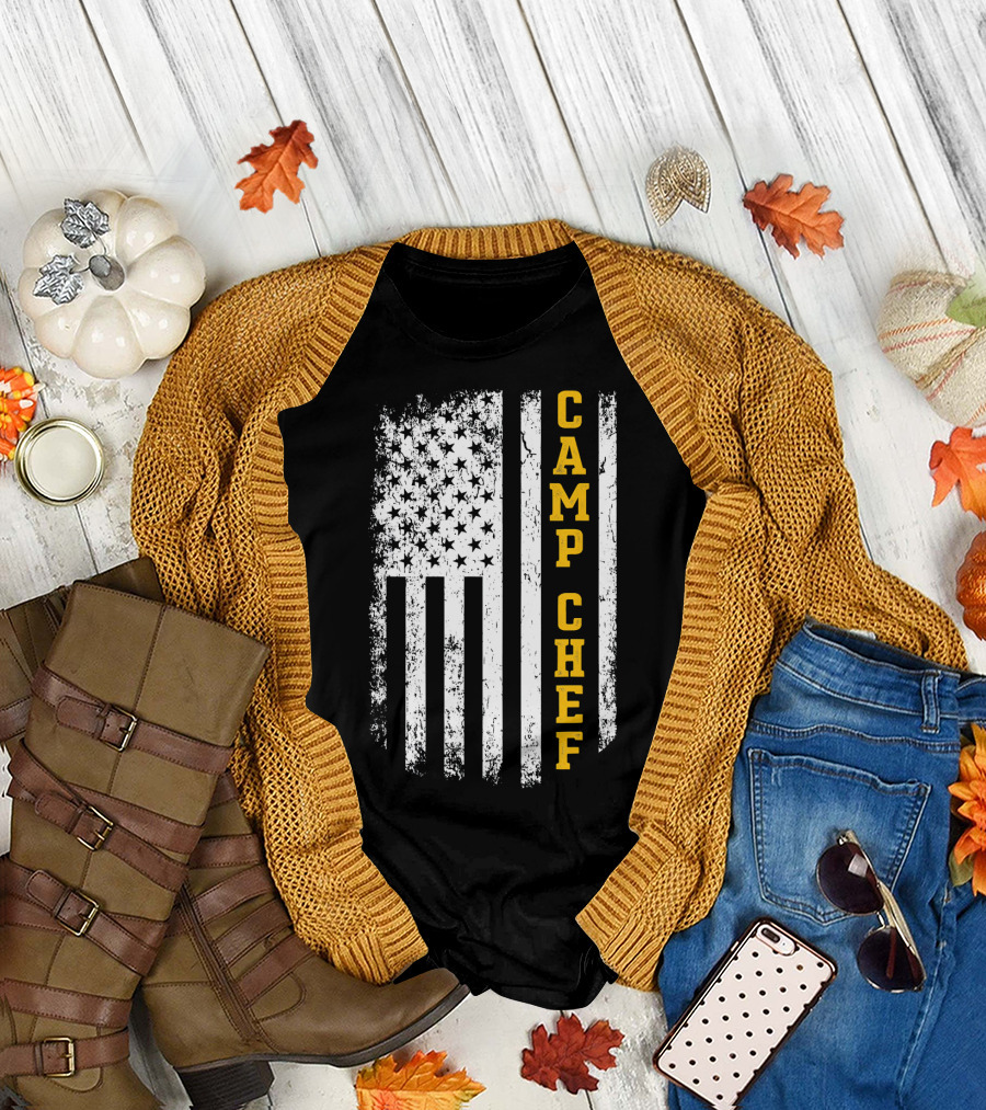 Camp Chef USA Flag Camper Rustic Style Patriotic T-Shirt