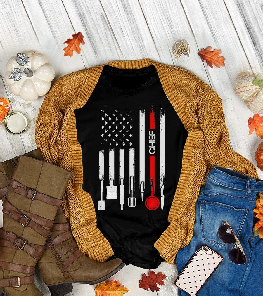 American Flag Cooking Tools Chef T-Shirt