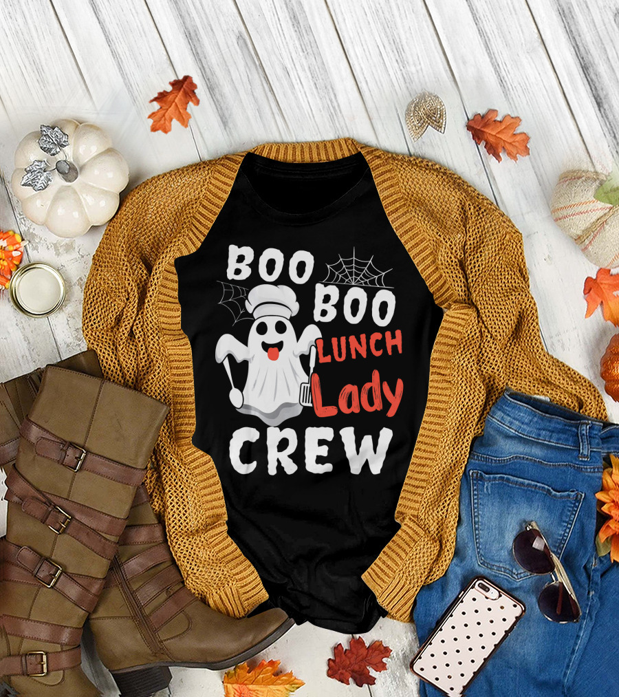 Boo Boo Lunch Lady Crew Ghost Chef with Spider Webs T-Shirt