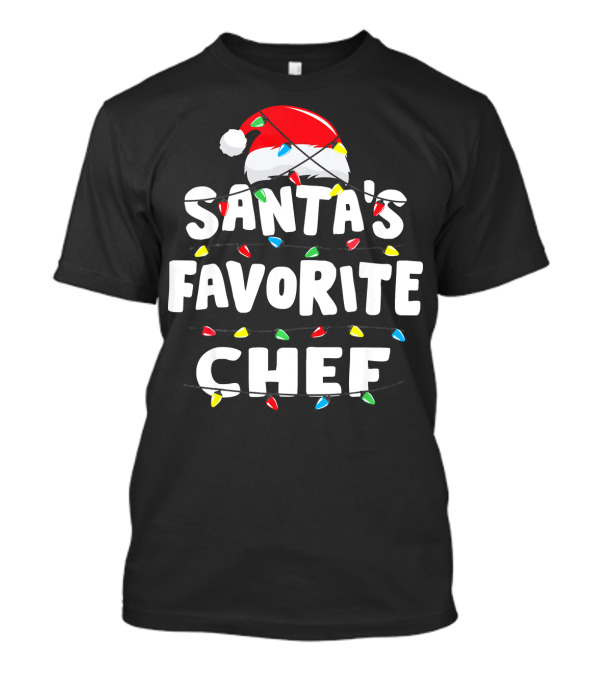 Santa's Favorite Chef Christmas Lights Santa Hat T-Shirt