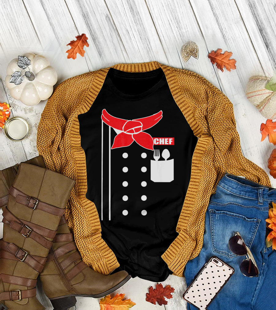 Chef Jacket Costume with Red Scarf and Pocket Utensils T-Shirt