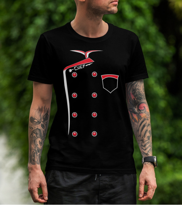 Chef Uniform Jacket With Red Buttons And Fork T-Shirt
