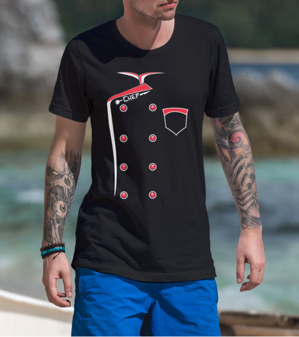 Chef Uniform Jacket With Red Buttons And Fork T-Shirt