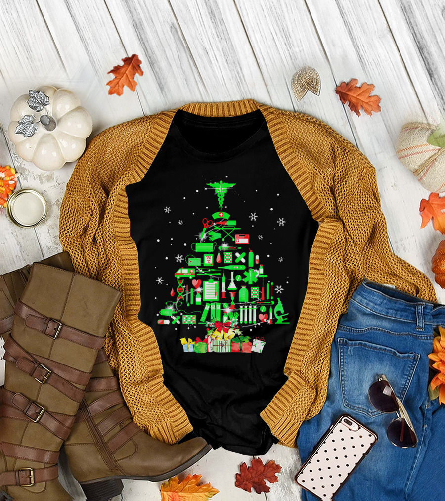 Nursing Christmas Tree with Medical Icons and Gifts T-Shirt