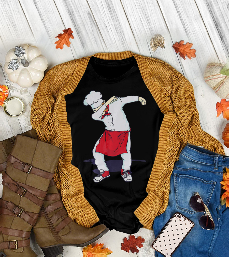 Funny Dabbing Hibachi Chef Cute Sous Chef in Red Apron and Sneakers T-Shirt