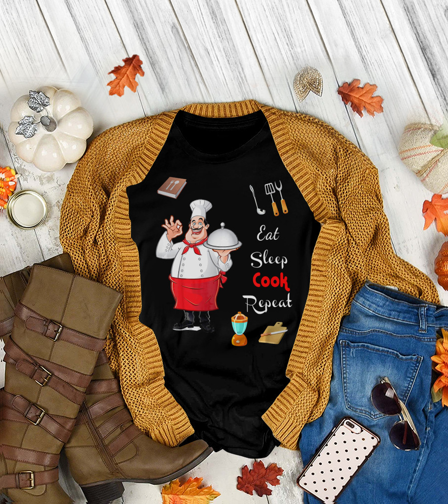Eat Sleep Cook Repeat Funny Chef with Utensils and Mixer T-Shirt