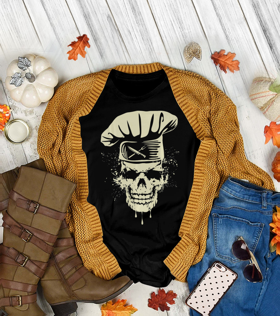 Cool Chef Skull Cooking Hat Crossed Utensils Awesome T-Shirt