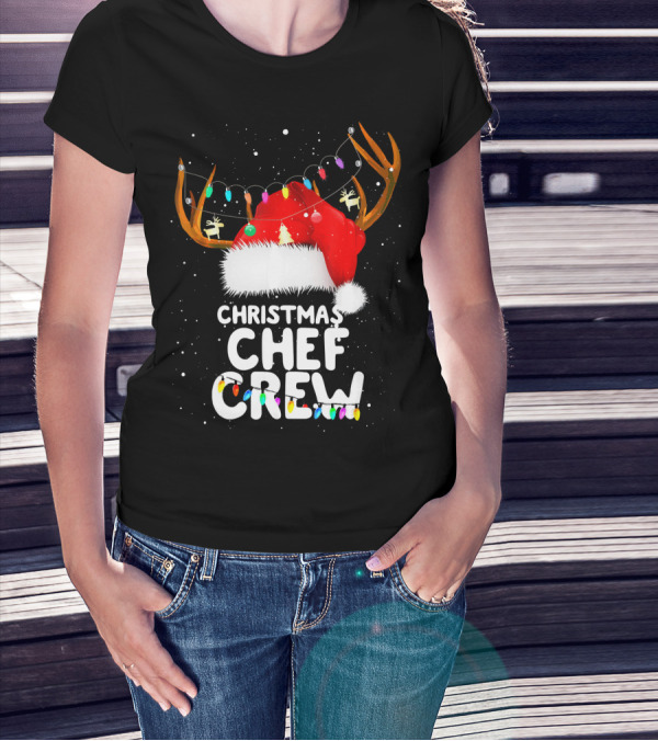 Christmas Chef Crew Santa Hat Reindeer Lights T-Shirt