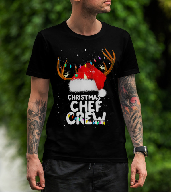 Christmas Chef Crew Santa Hat Reindeer Lights T-Shirt