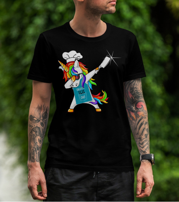 Greatest Chef Unicorn Dabbing With Rainbow Hair And Chef Hat T-Shirt