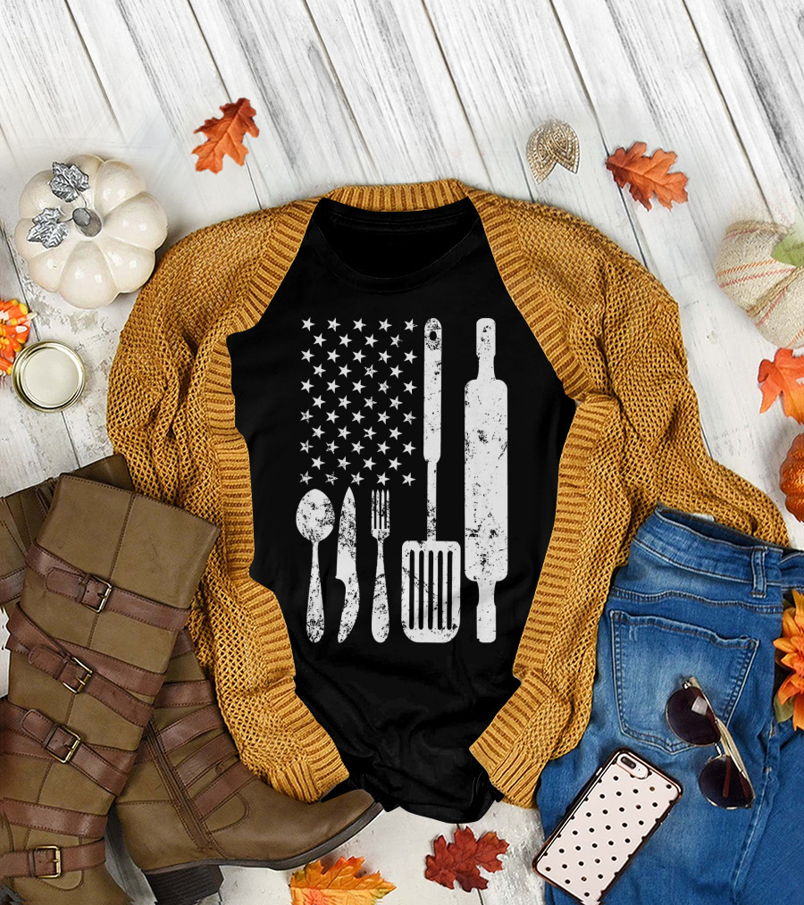 Patriotic Chef Christmas Utensil US Flag T-Shirt