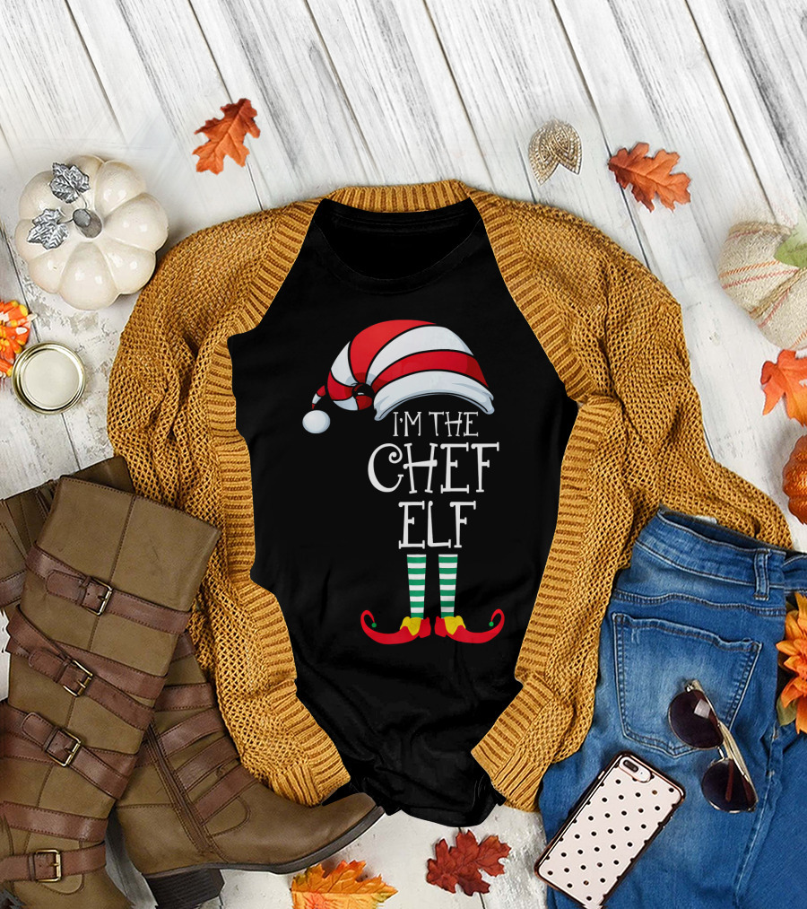 I'm The Chef Elf Striped Hat and Shoes Family Christmas T-Shirt