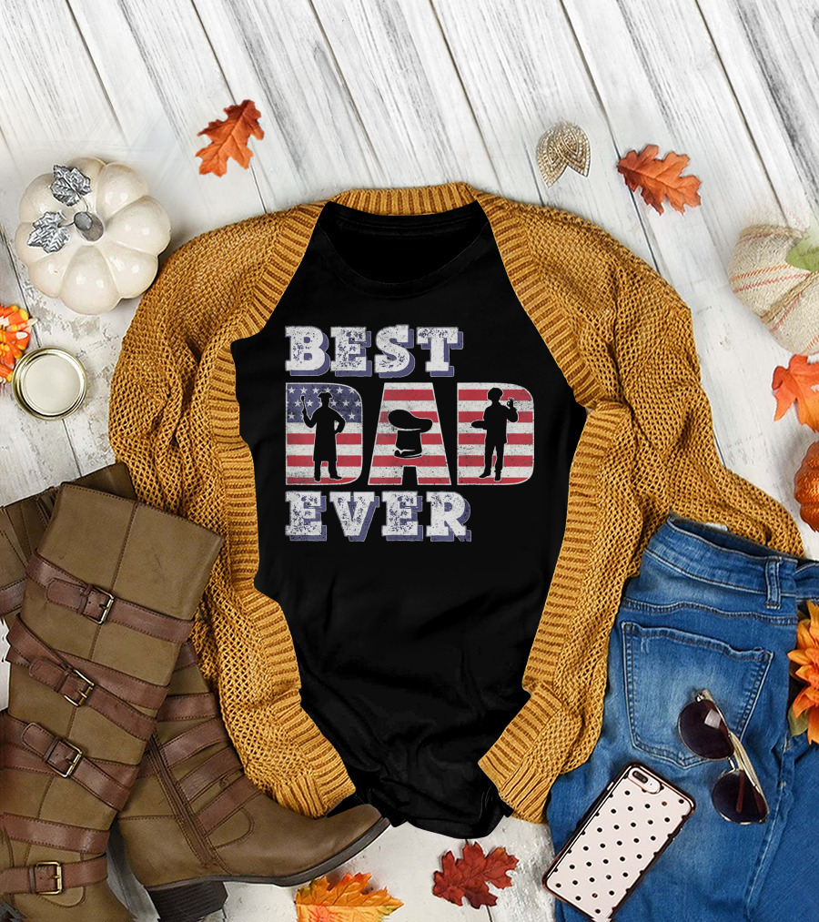 Best Dad Ever American Chef USA Flag T-Shirt