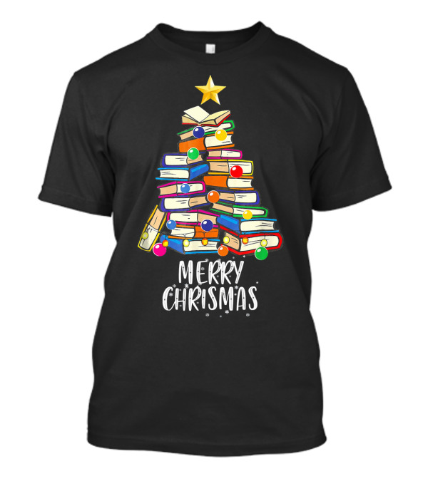 Librarian Nerd Christmas Book Tree Merry Christmas T-Shirt