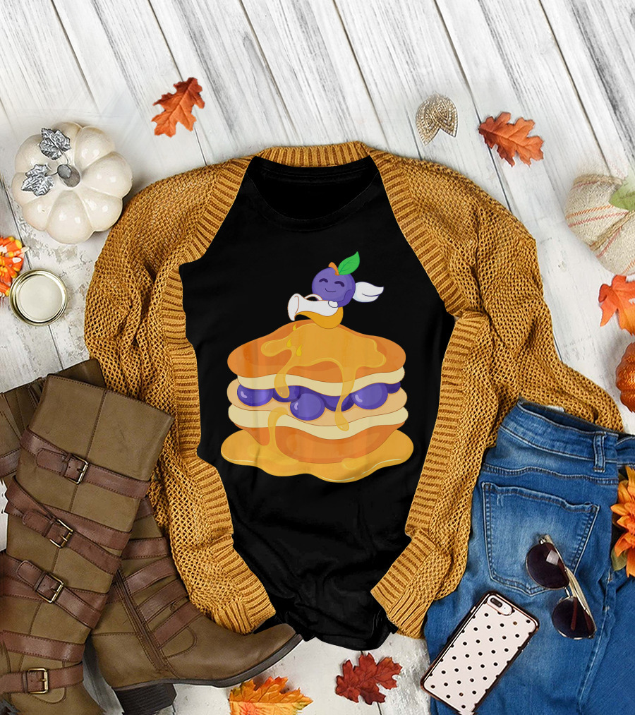 Pancake Maker Breakfast Food Blueberry Syrup Stack Visual T-Shirt