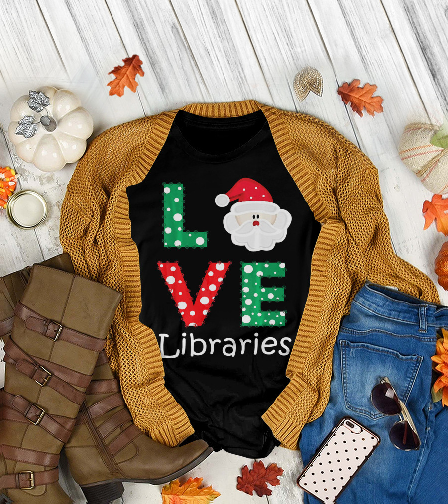 LOVE Libraries Santa Christmas Polka Dots T-Shirt