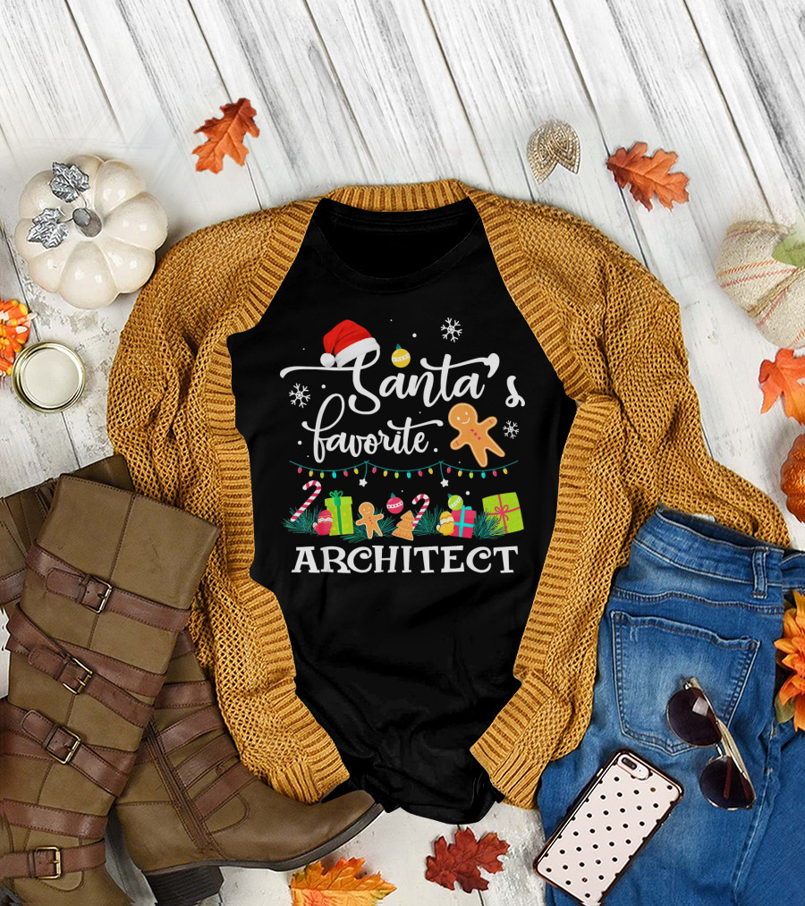 Santa's Favorite Architect Christmas Lights and Gifts T-Shirt