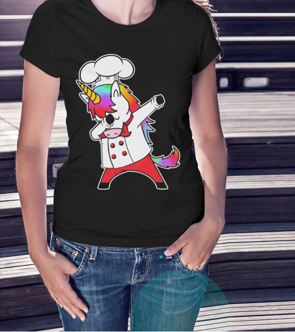 Unicorn Dabbing Chef Hat Rainbow Mane Cooking T-Shirt