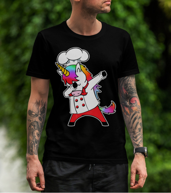 Unicorn Dabbing Chef Hat Rainbow Mane Cooking T-Shirt