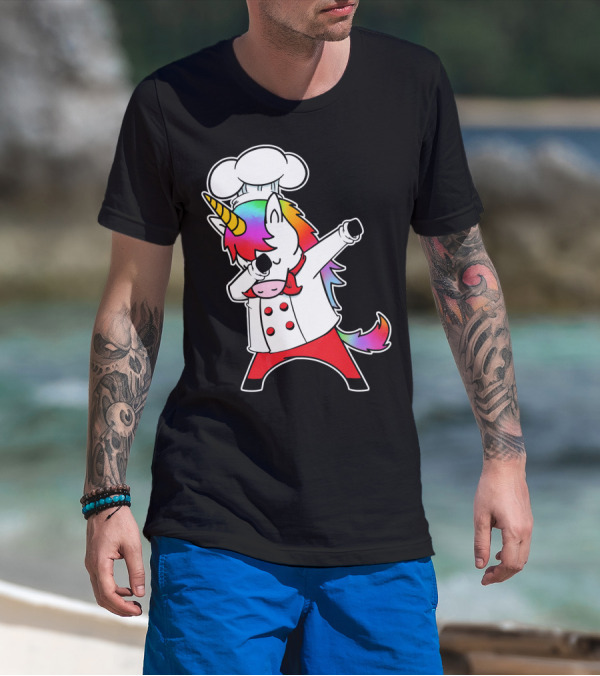 Unicorn Dabbing Chef Hat Rainbow Mane Cooking T-Shirt
