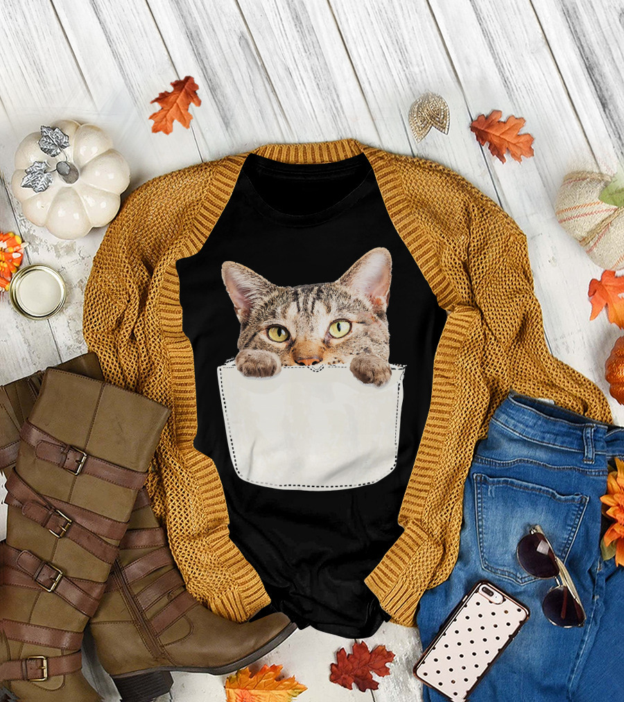 Kangaroo Pocket Cat Baby Kitten Peeking Out T-Shirt