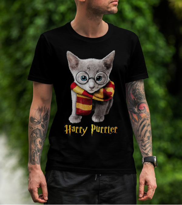 Harry Purrter Cute Funny Cat With Glasses And Scarf T-Shirt