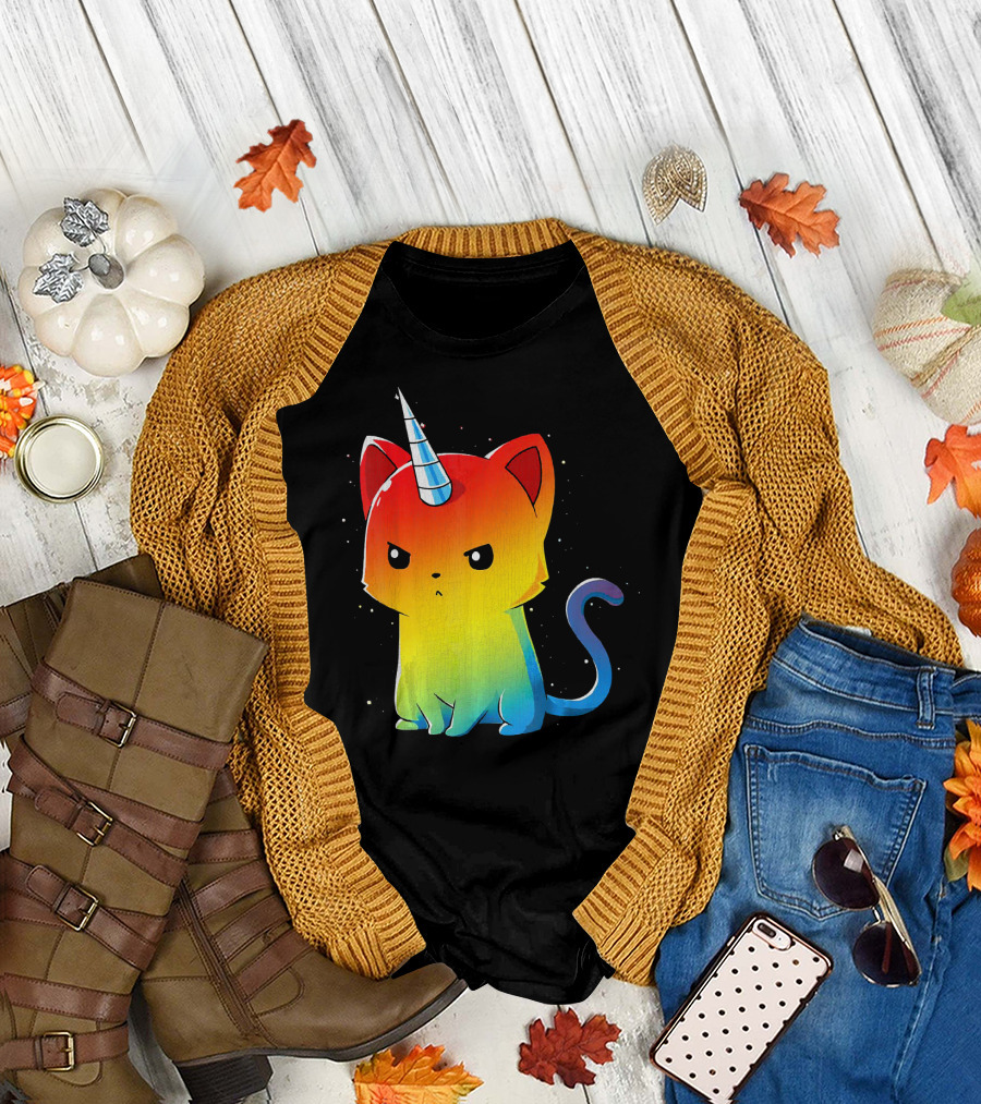Cute Kittycorn Unicorn Cat Girls Rainbow Ombre T-Shirt