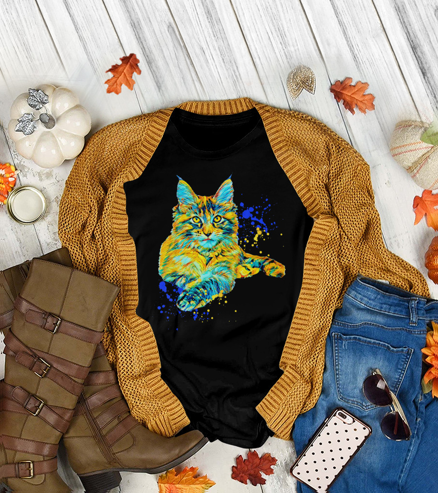 Colorful Maine Coon Big Cat Love Bigger Splash T-Shirt