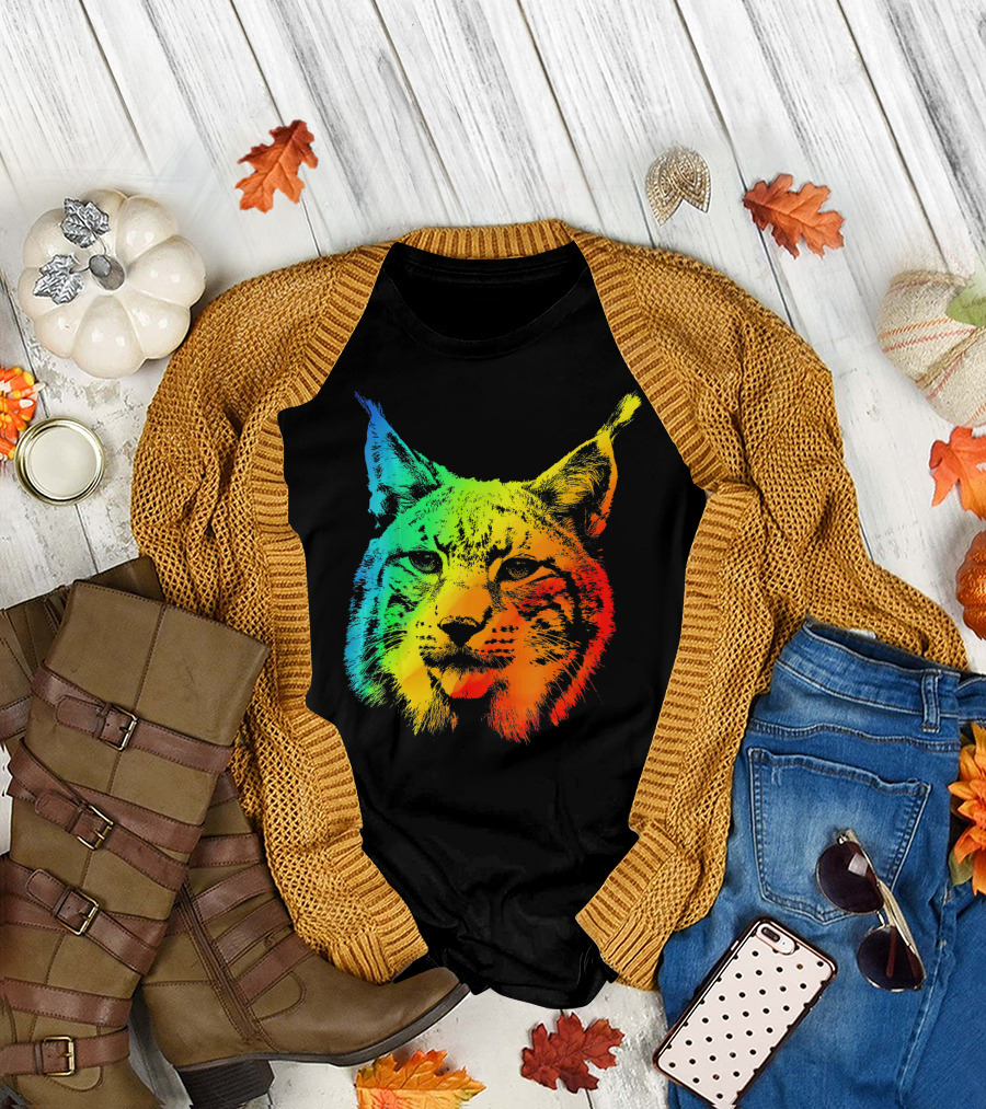 LYNX Colorful Rainbow Vibrant Cat T-Shirt