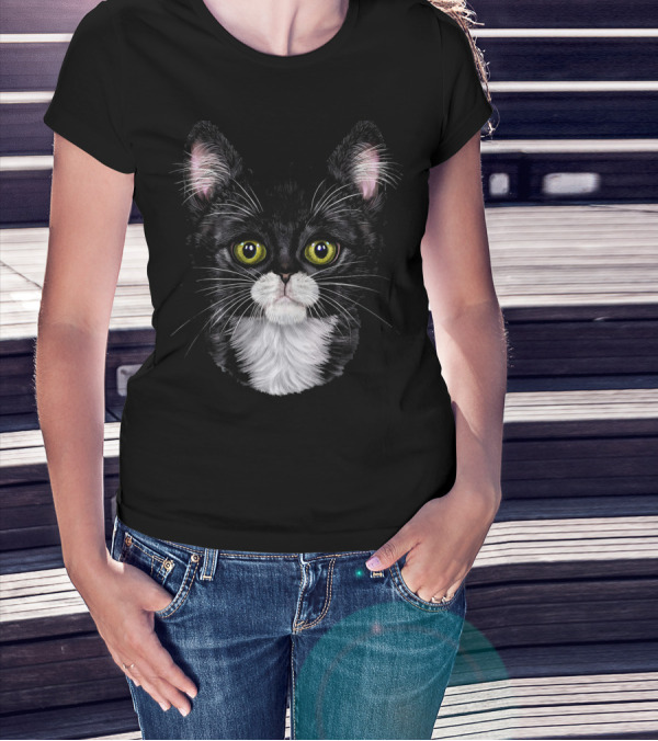 Tuxedo Kitten Face Tabby Cat Cute T-Shirt