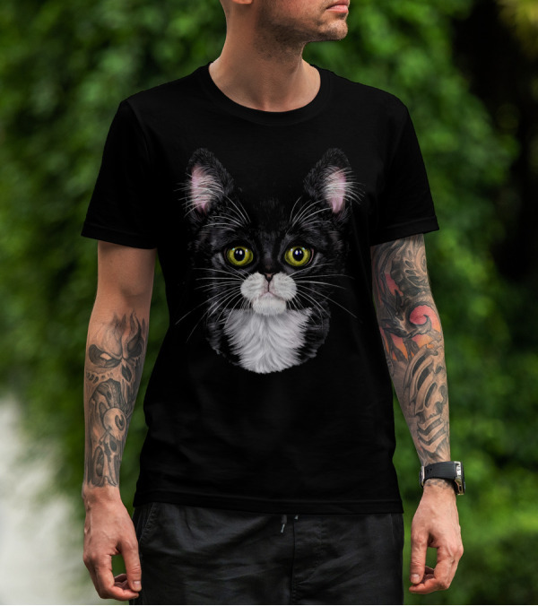 Tuxedo Kitten Face Tabby Cat Cute T-Shirt