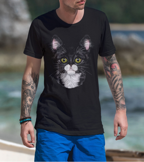 Tuxedo Kitten Face Tabby Cat Cute T-Shirt