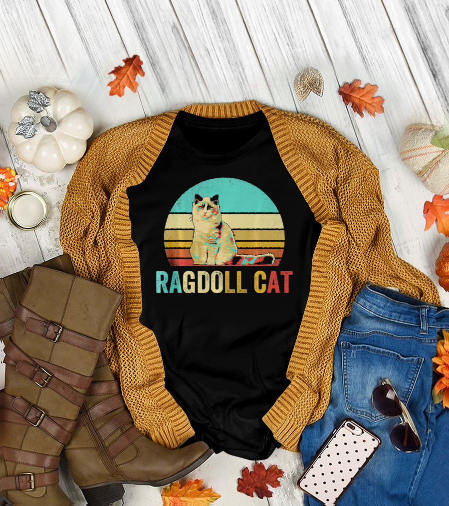 Ragdoll Cat Retro Sunset Stripes T-Shirt