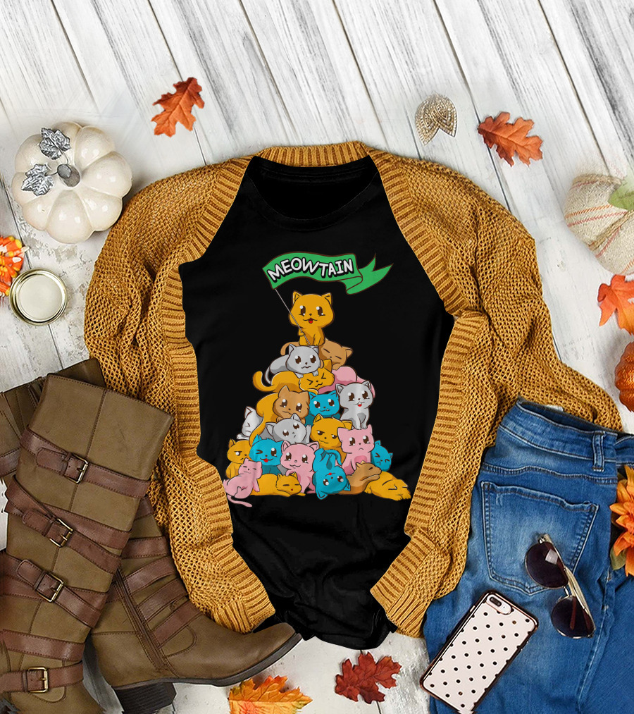 Meowtain Cat Pyramid with Meowtain Banner T-Shirt