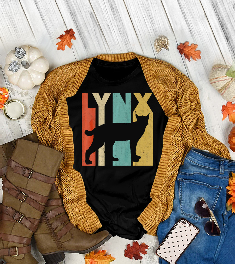 Lynx Silhouette Vintage Retro Block Colors T-Shirt