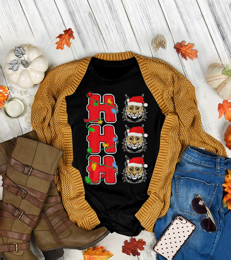 Ho Ho Ho Christmas Lights Santa Lynx T-Shirt