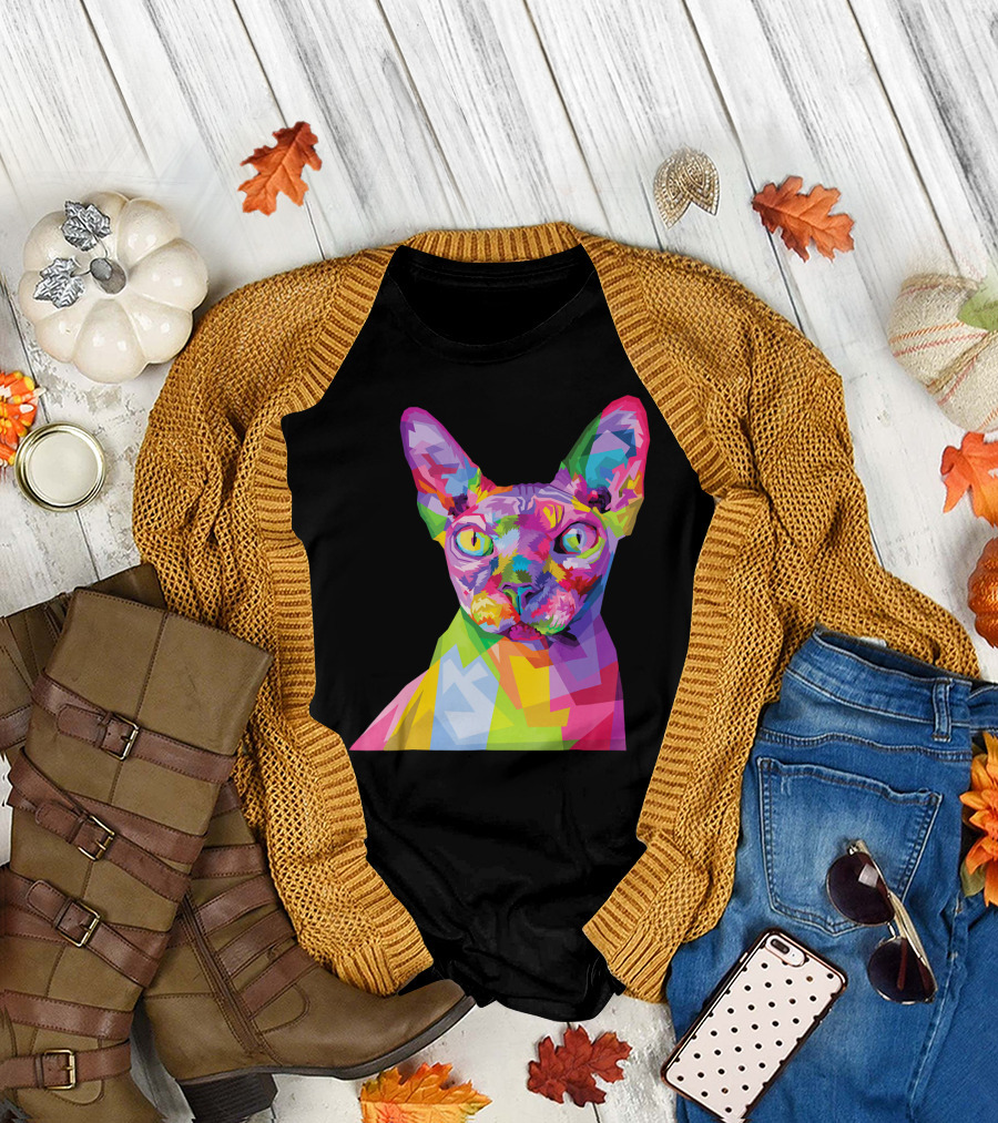 Sphynx Colorful Pop Art Style Cat Geometric Spectrum T-Shirt
