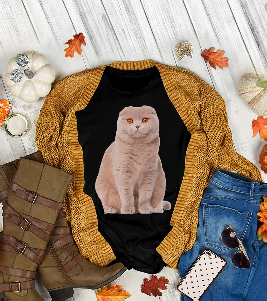 Scottish Fold Cat Body with Orange Eyes T-Shirt
