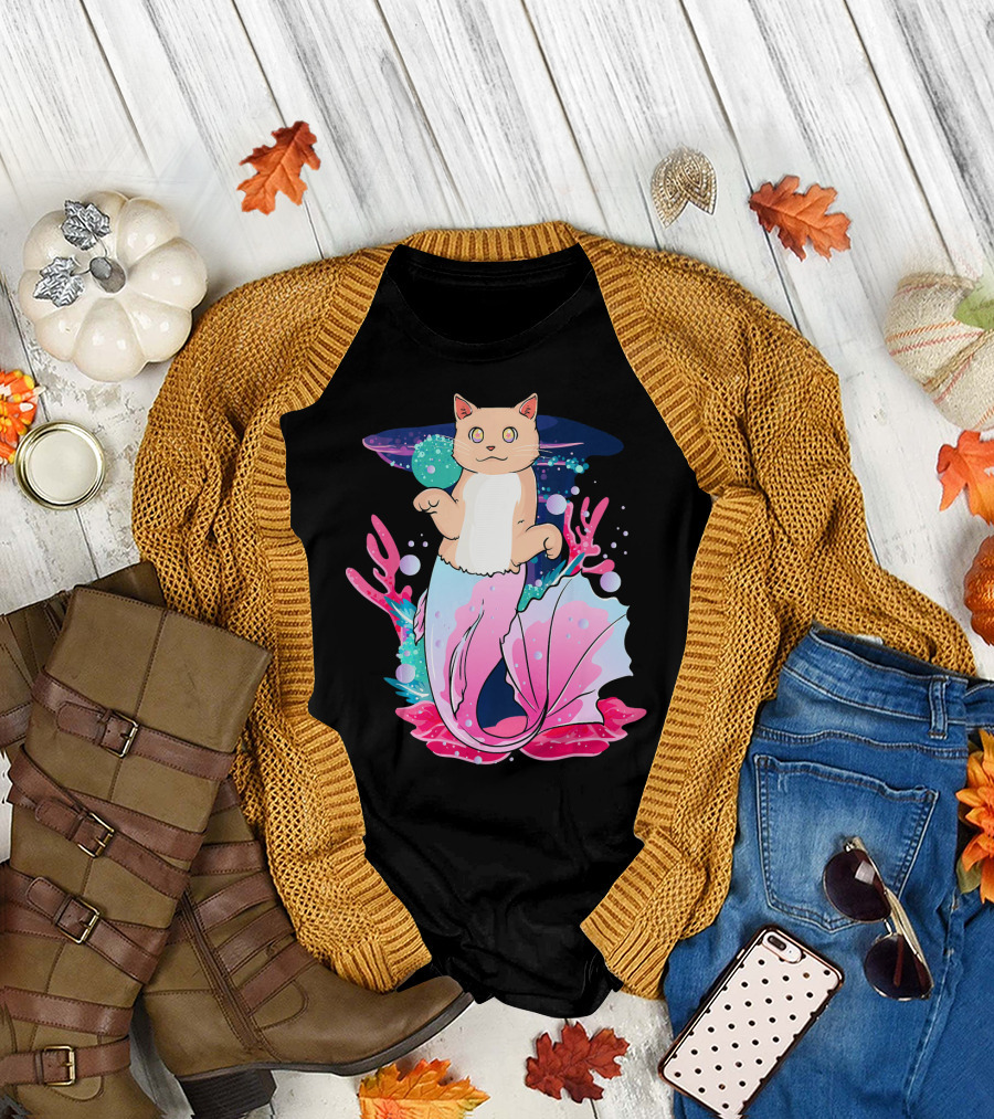 Purrmaid Cat Mermaid Rainbow Colorful Ocean Fantasy T-Shirt