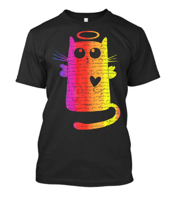Letters Written To My Lost Kitten Ange Rainbow Angel Cat With Halo And Heart T-Shirt