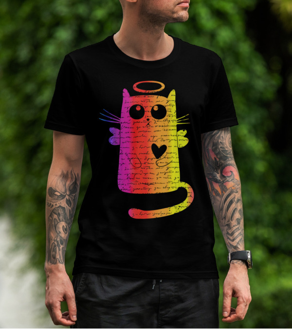 Letters Written To My Lost Kitten Ange Rainbow Angel Cat With Halo And Heart T-Shirt