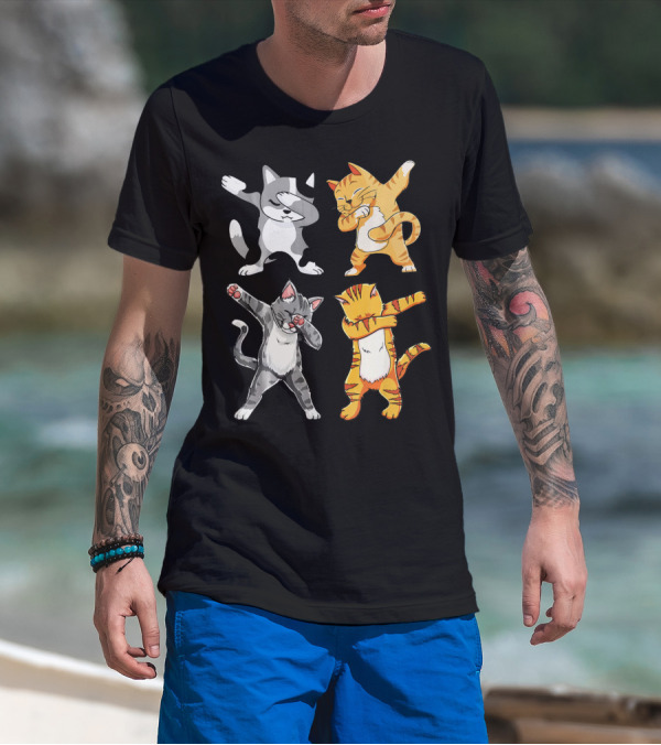 Meow Dabbing Cat Kitten Funny Cats Dab Four Dabbing Kittens T-Shirt