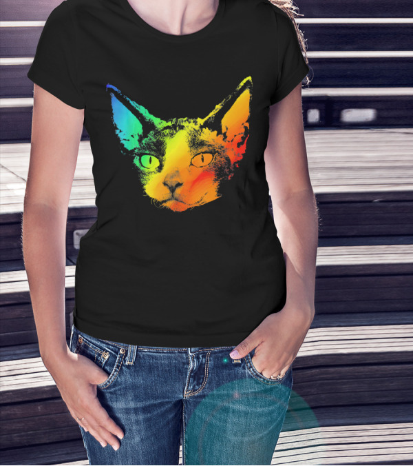 DEVON REX Cat Vibrant Rainbow Colors T-Shirt