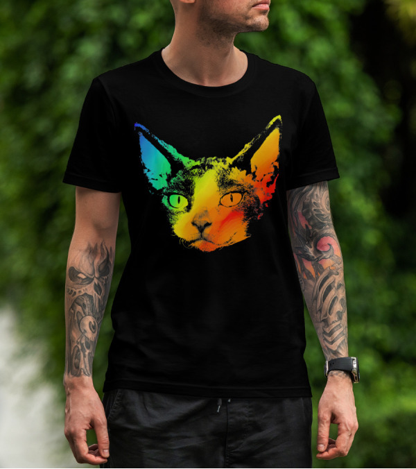 DEVON REX Cat Vibrant Rainbow Colors T-Shirt
