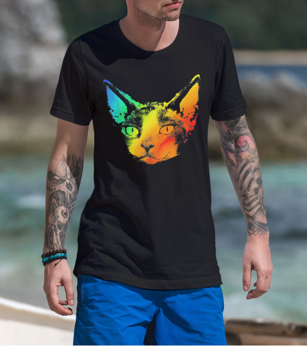 DEVON REX Cat Vibrant Rainbow Colors T-Shirt
